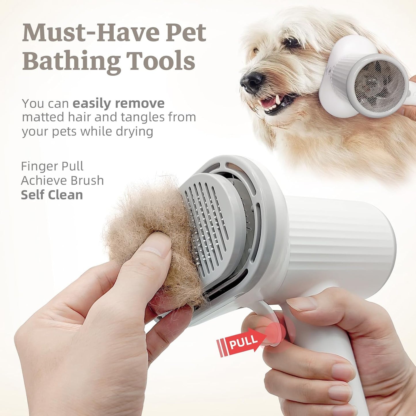 Dog Brush for Shedding, Professional 2-In-1 Pet Hair Dryer & Dog Grooming Brush 