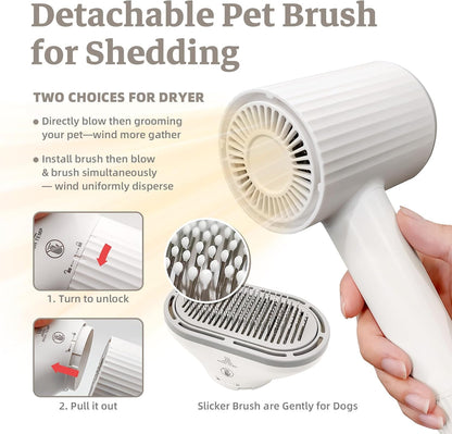 Dog Brush for Shedding, Professional 2-In-1 Pet Hair Dryer & Dog Grooming Brush 