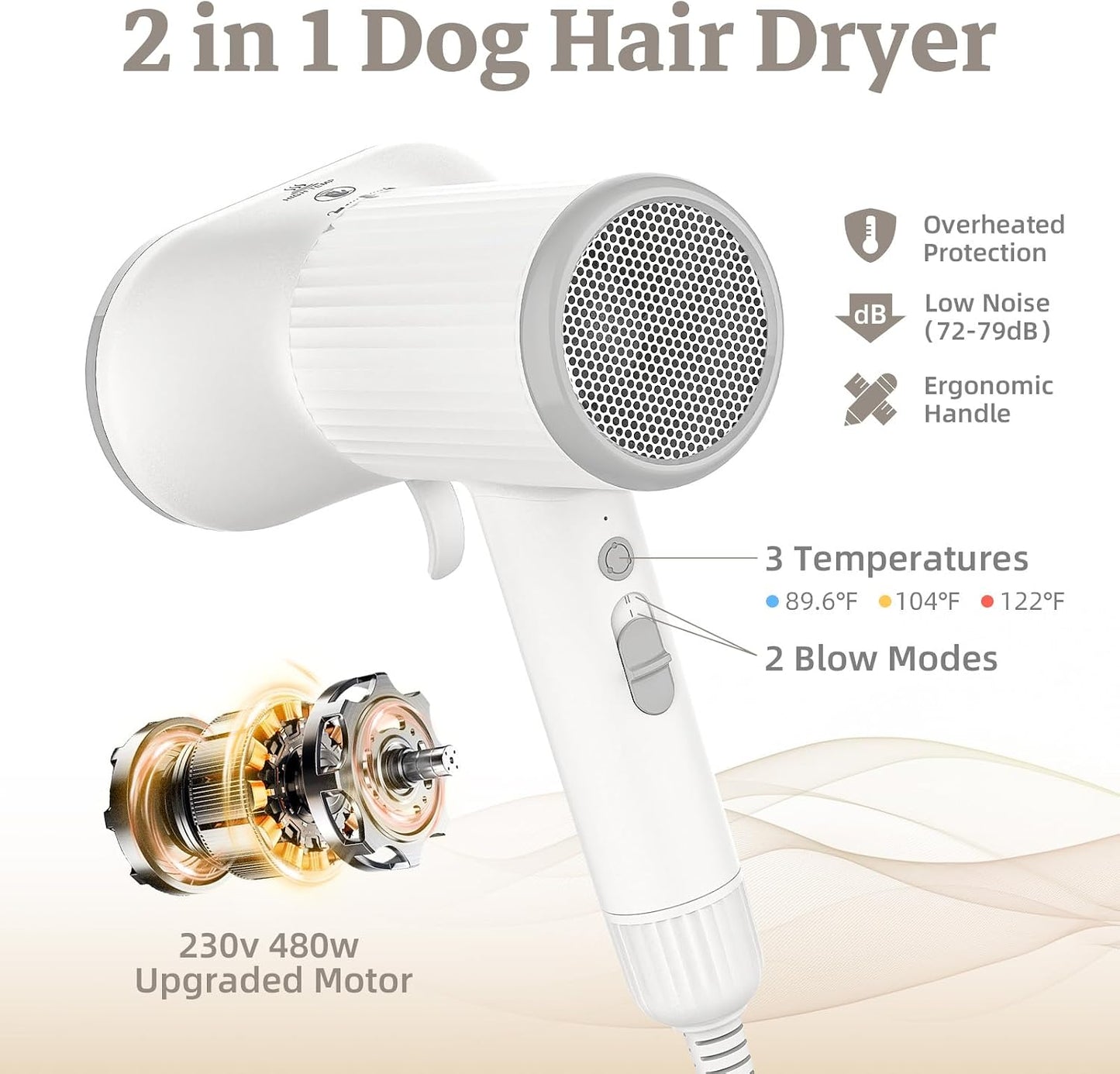 Dog Brush for Shedding, Professional 2-In-1 Pet Hair Dryer & Dog Grooming Brush 