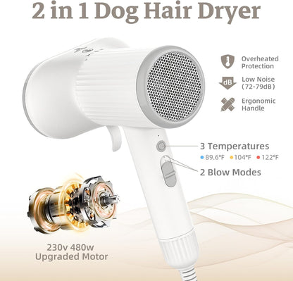 Dog Brush for Shedding, Professional 2-In-1 Pet Hair Dryer & Dog Grooming Brush 